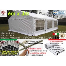 GAZEBO TENDONE 6x3 M  ZINCATO D40 IMPERMEABILE - BIANCO